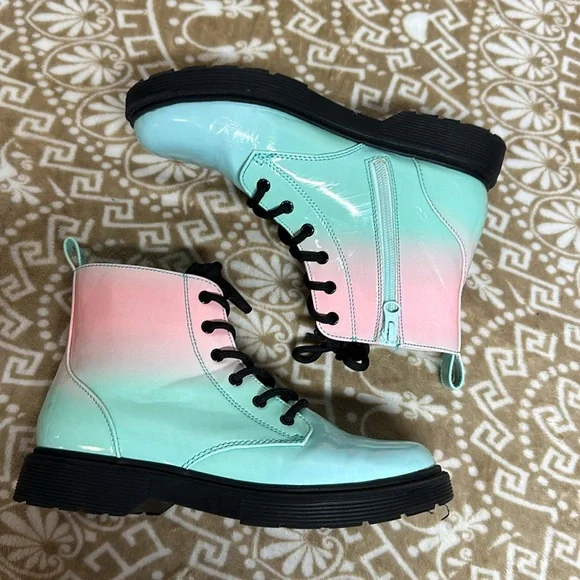 Art Class Aqua and Pink Combat Boots - Picture 2 of 9
